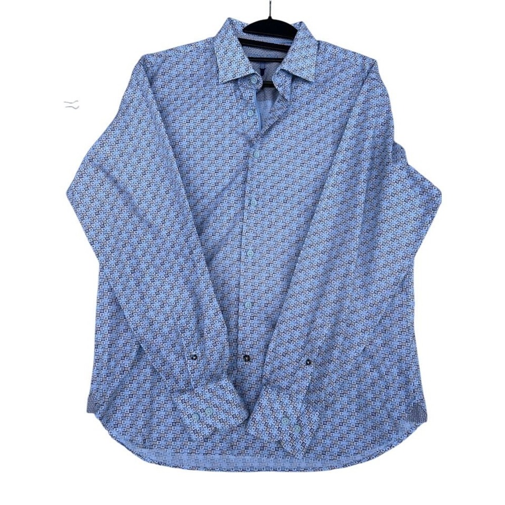 Viscontt Black Mens Geometric Print Button Down Shirt‎ Long Sleeve 100% Cotton